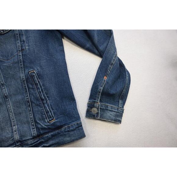 American Eagle Blue Washed Button Up Denim Jean Jacket Stretch Mens Sz Large - Picture 2 of 9